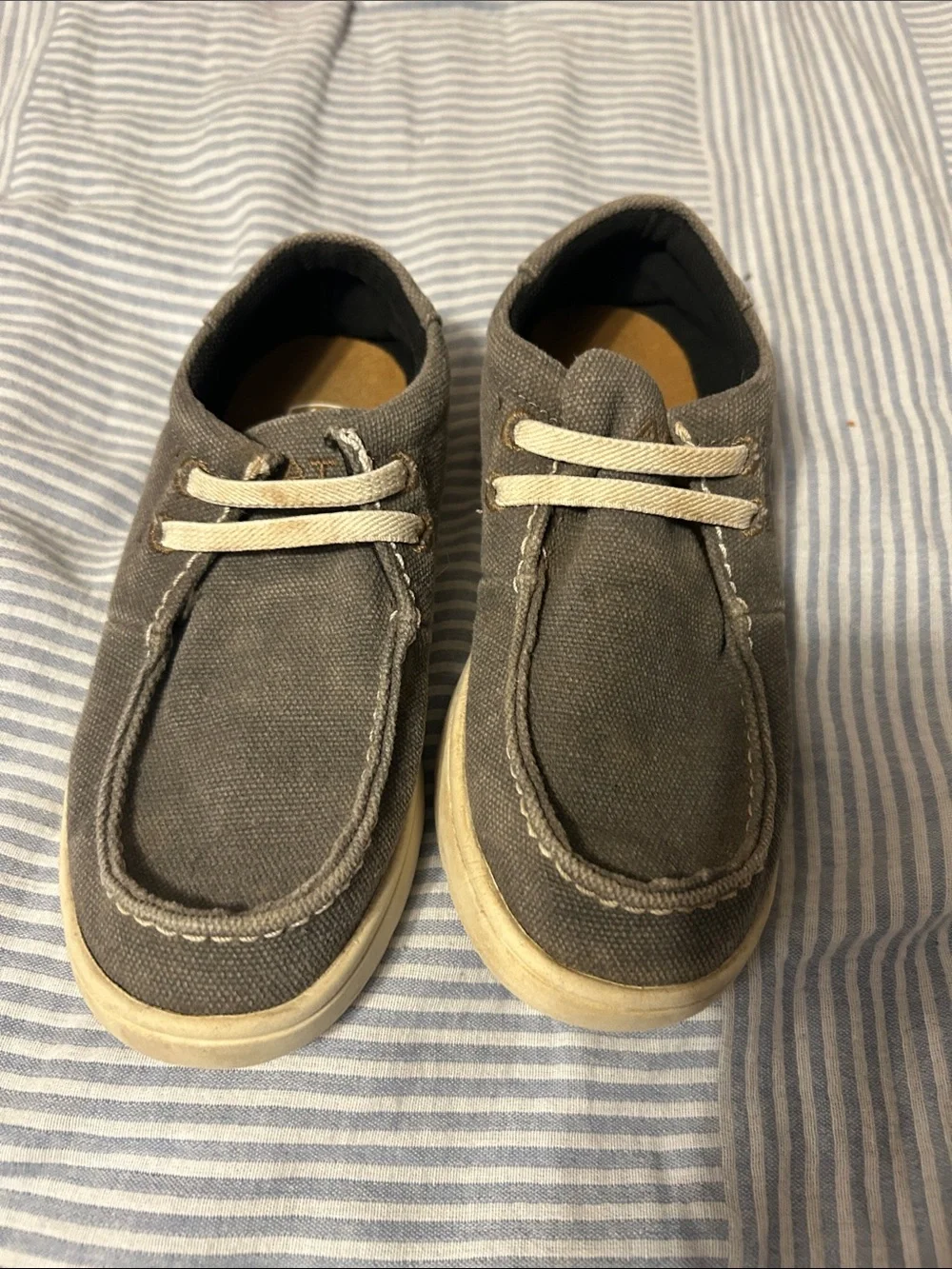Ariat Kids Gray Canvas Moccasins with Cream Laces